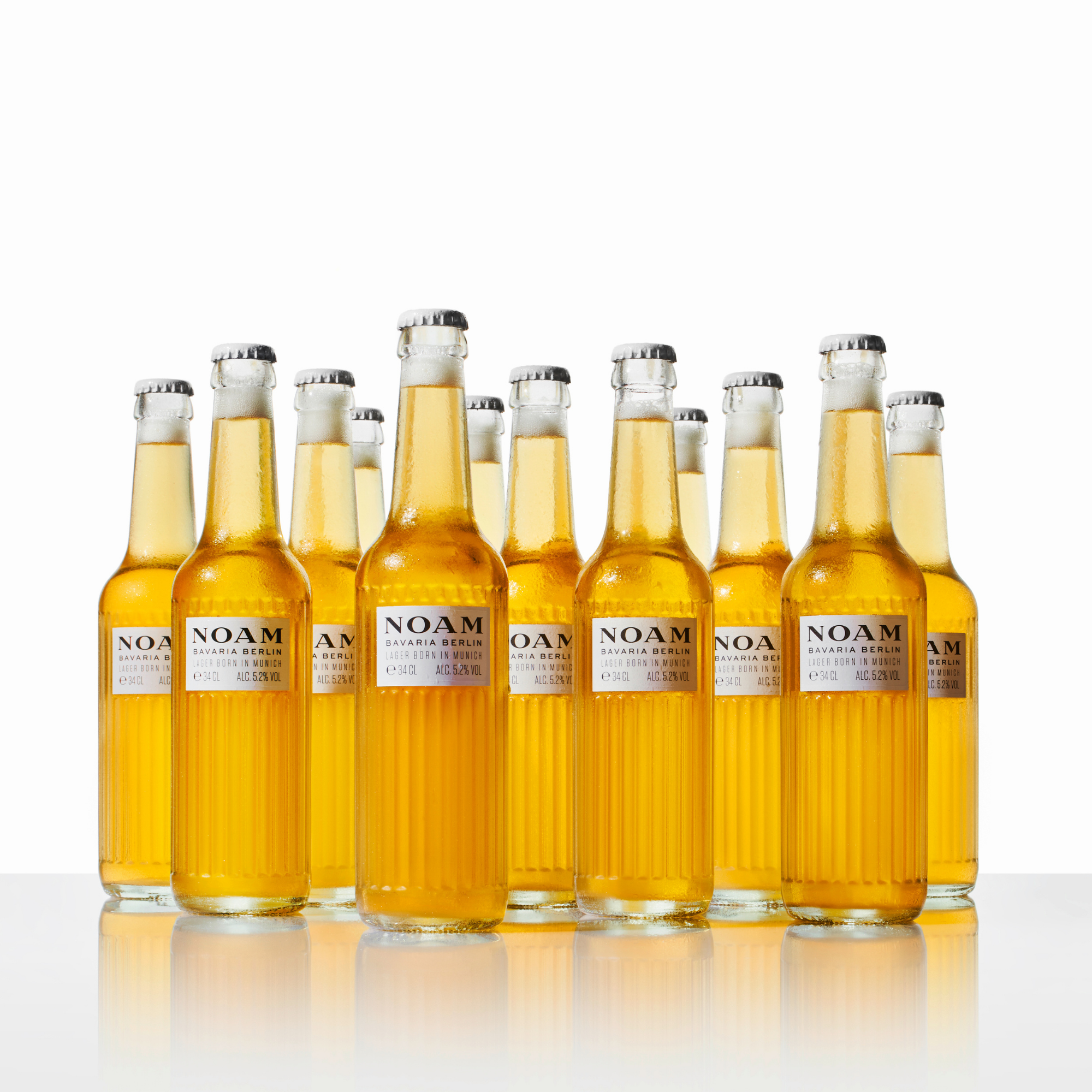 Row of NOAM bottles on a white background