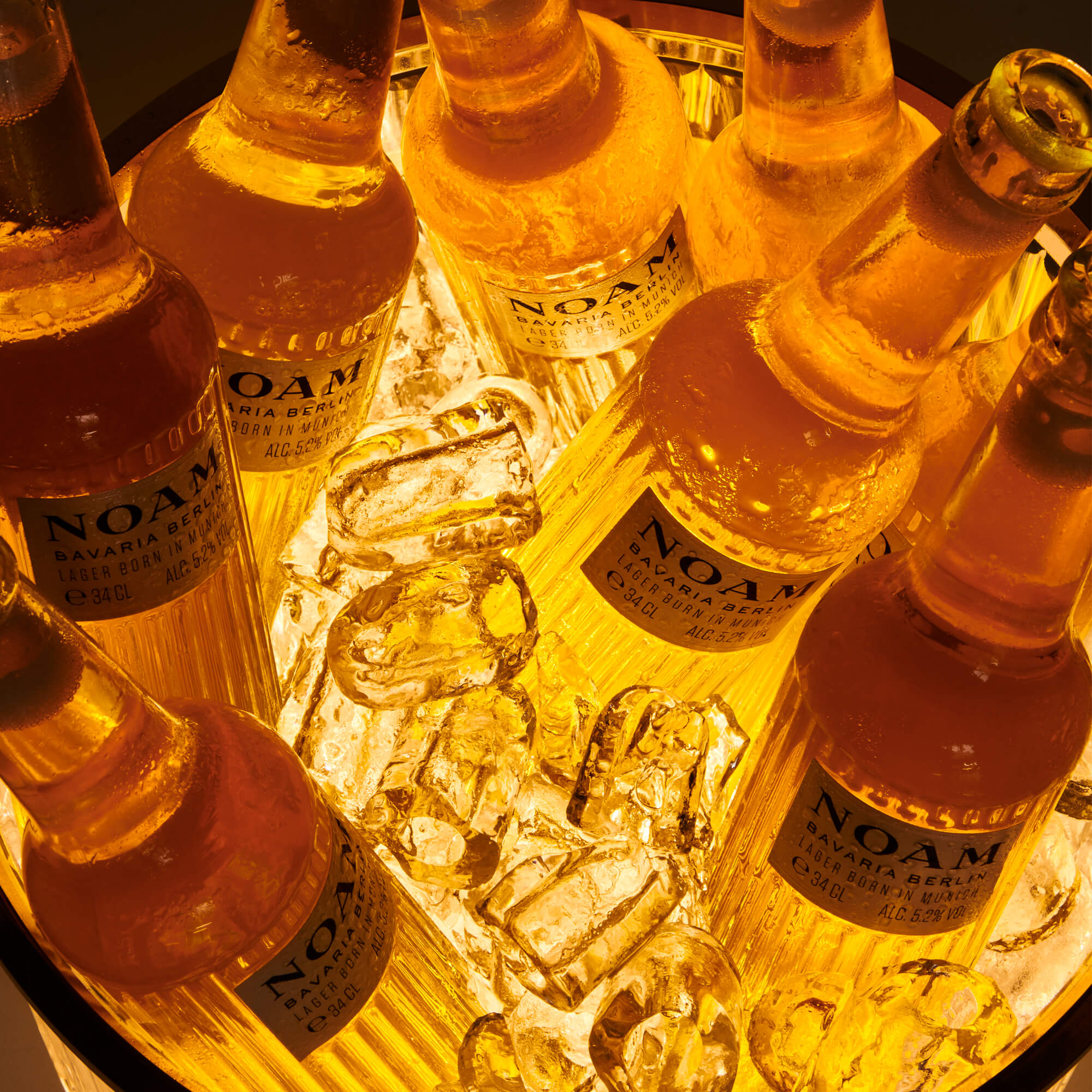Image of the NOAM Cool Cooler filled with bottles and ice from the top 