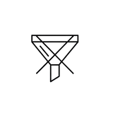 Black geometric symbol on a white background
