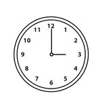 Black clock face with numbers on a white background